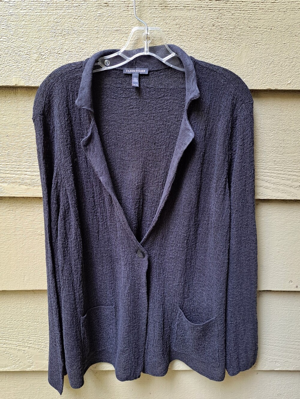EILEEN FISHER Black Organic 100% Linen Cardigan Sweater - XL